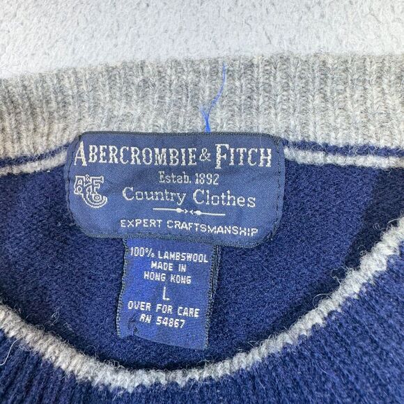 Vintage Abercrombie & Fitch Sweater Men Large Blue  Lambswool Country Crew 90s - Picture 5 of 13